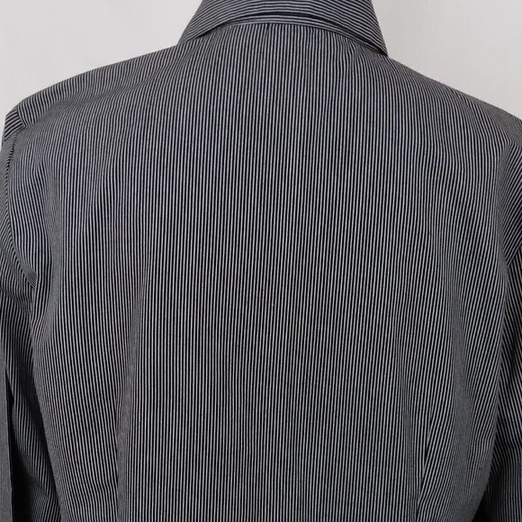 Spense |Black Gray Stripe Ruffled Long Sleeve Blouse | Size L - Picture 4 of 5